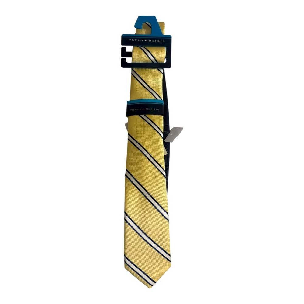 Tommy Hilfiger Classy Nautical Butter Yellow and Navy Striped Tie